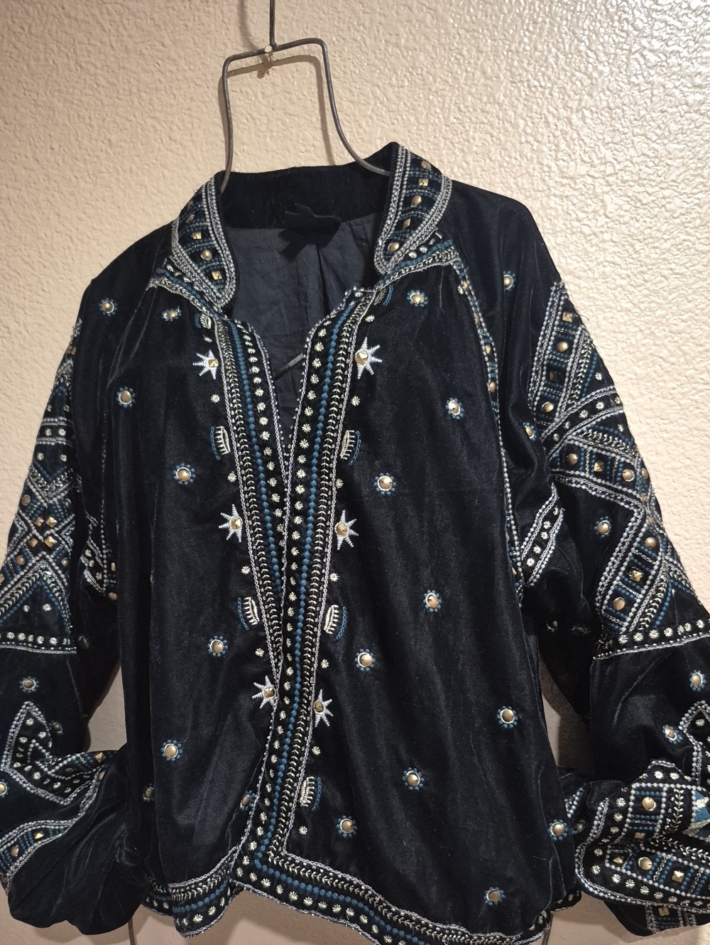 Embroidered Black Velvet Jacket with Bead Detailing